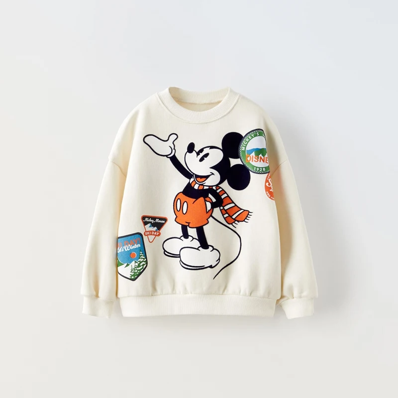 Color: Ivory, Kid Size: 6M - Spring New Mickey Sweatshirt Loose Fashion Long Sleeved Tops O-neck Children Baby Casual Hoodies Boys Clothing Cartoon Sweater