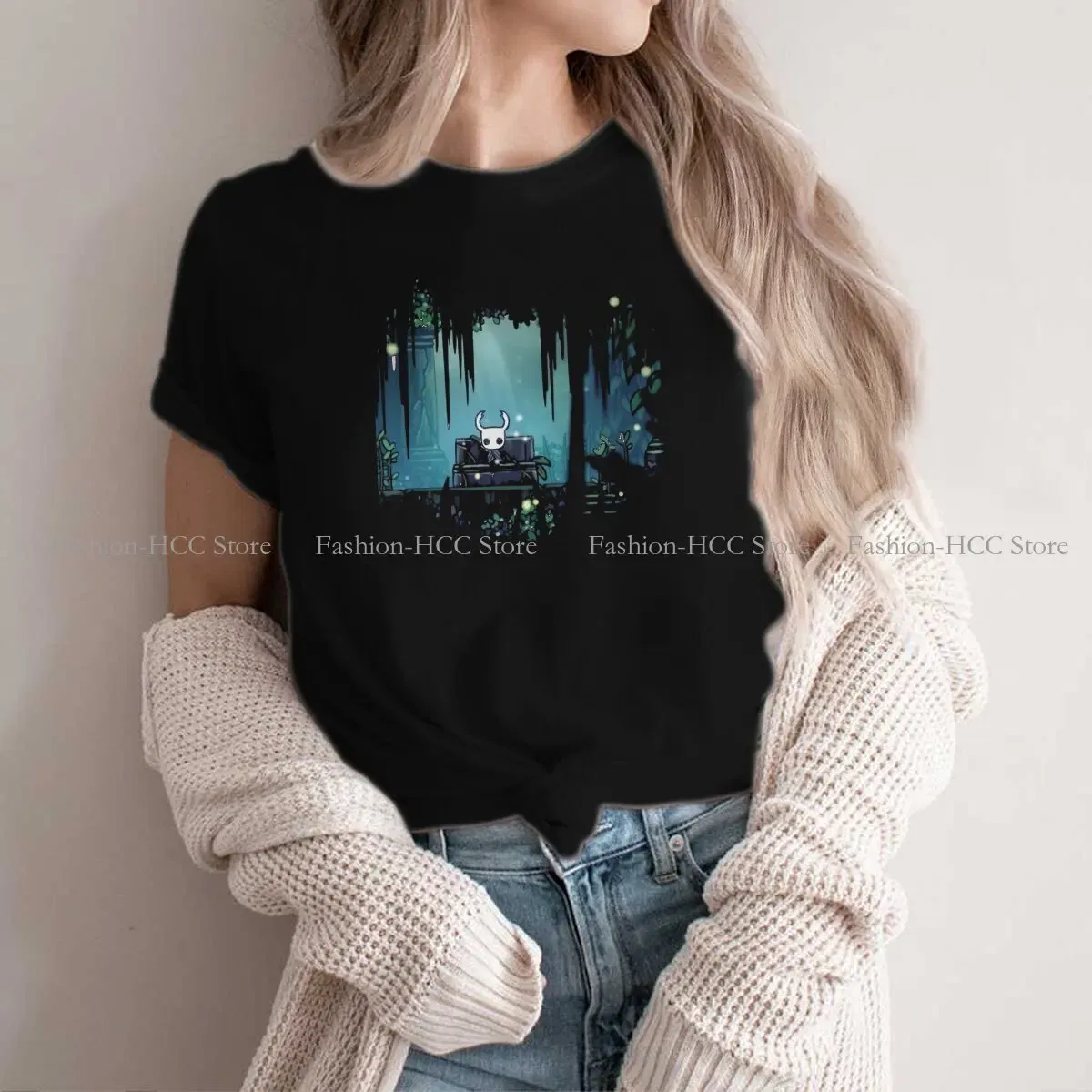 Color: WHITE, Size: XXL - Green Graphic Polyester TShirt Hollow Knight Creative Tops Casual T Shirt Female