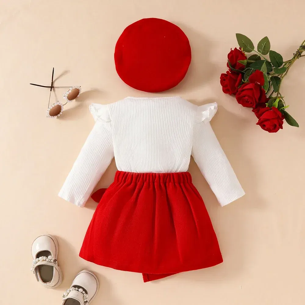 Color: LIGHT BLUE, Kid Size: 12M - Baby Girls Clothes New Year Set 0-3Y Long Sleeve Big Bow Top Irregular Skirt and Beret 3Pcs Toddler Christmas Clothes