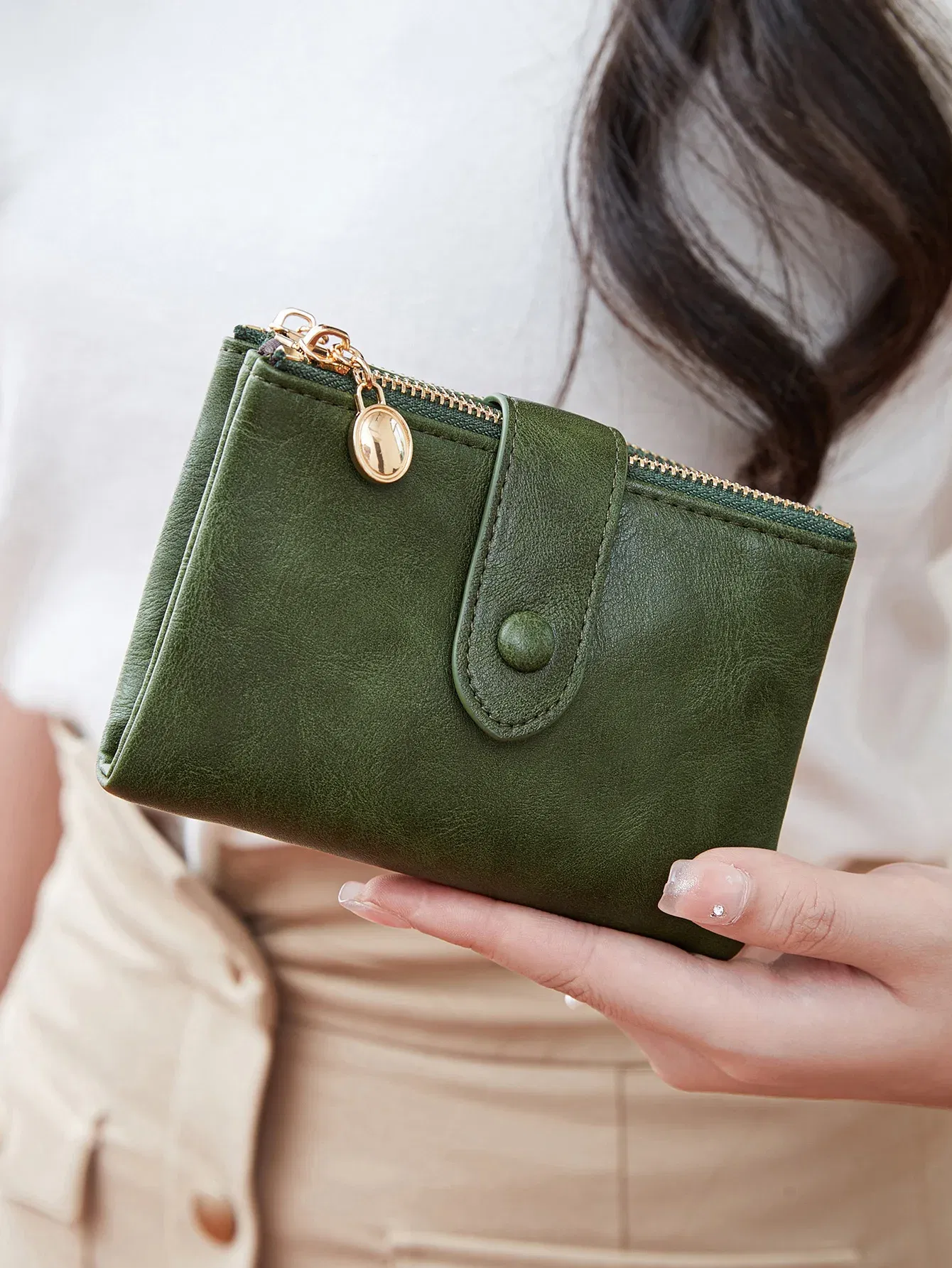Color: Blue - Minimalist Women's Wallet Short Three Layer Large Capacity Double Zipper Card Holder ID Card Credit Bank Card Holder Money Bag