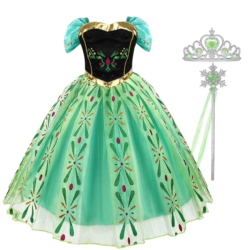 Kid Size: 13, Color: Chocolate - Disney Kids Cosplay Elsa Anna Princess Dress Girls Mesh Ball Gown Halloween Carnival Birthday Clothes  Snow Queen Frozen Costume
