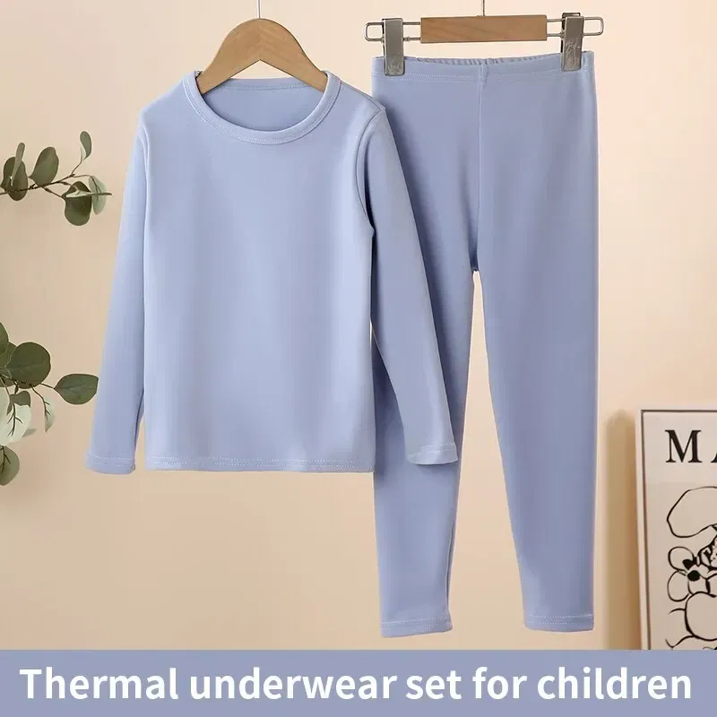Color: GRAY, Kid Size: 15 - 2-Piece Children's Thermal Underwear Suit boys' Autumn Clothes And Trousers Padded Cotton Sweater Girls' Casual Joker Home Cloth