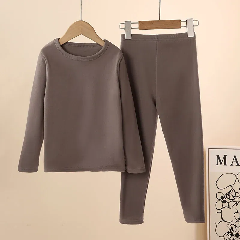 Color: GRAY, Kid Size: 15 - 2-Piece Children's Thermal Underwear Suit boys' Autumn Clothes And Trousers Padded Cotton Sweater Girls' Casual Joker Home Cloth