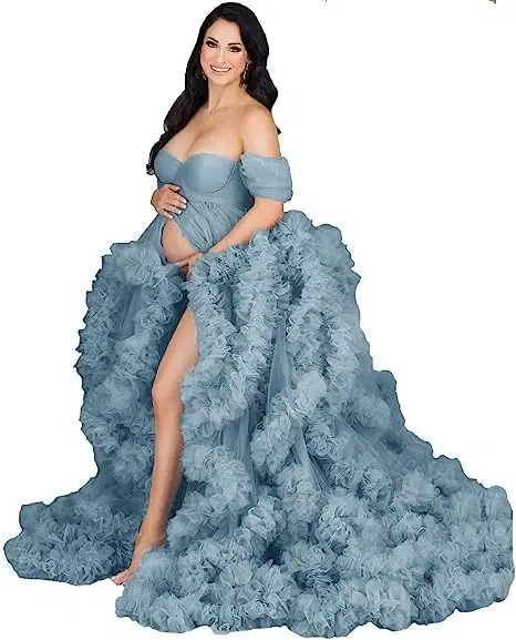 Color: MULTI, Maternity Size: L, Ships From: CHINA - Tulle Long Maternity Dress Photoshoot  п?»?°?‚ь?µ  photography dresses baby shower dresses for pregnant woman  п?»?°?‚ь?µ д?»я ?±?µр