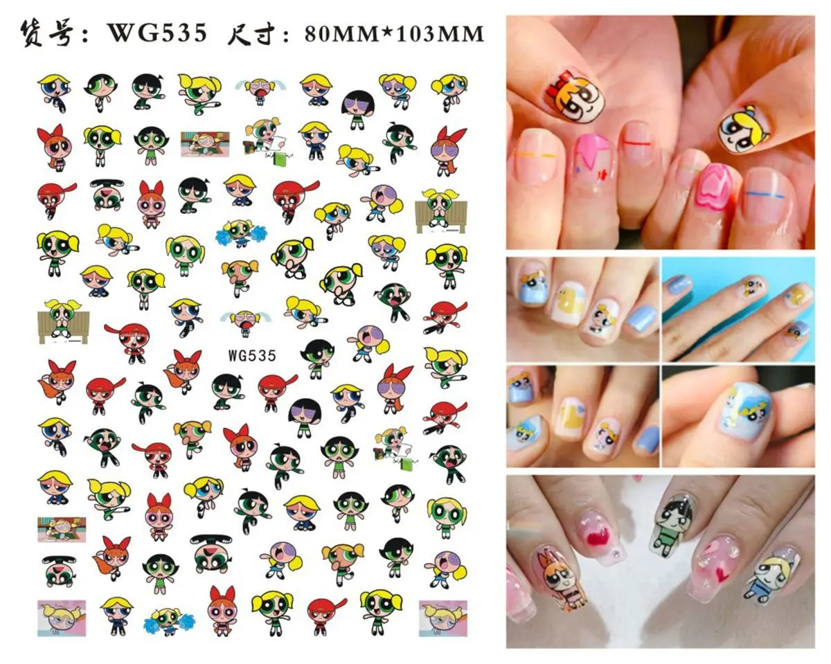 Color: Peach - 1PCS Big Eyes Girl 3D Adhesive Nail Art Sticker Pikachu Lilo and Stitch Cartoon Nail Sticker Nail Decal Nail Art Decoration