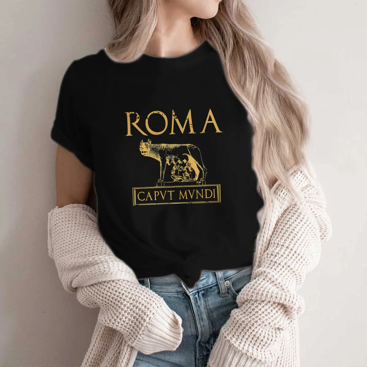 Color: WHITE, Size: L - Roma Caput Mundi Casual Polyester TShirt Ancient Rome Style Streetwear Leisure T Shirt Female