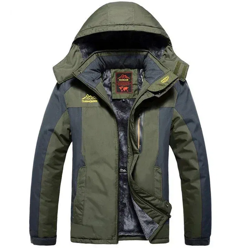 Color: Beige, Size: L - Winter Jacket Men Thick Fleece Waterproof Outwear unload Jackets Men's Windbreaker Army Parka Raincoat Coats Plus Size 8XL 9XL