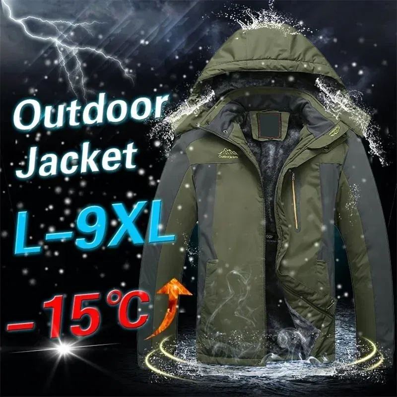 Color: Beige, Size: L - Winter Jacket Men Thick Fleece Waterproof Outwear unload Jackets Men's Windbreaker Army Parka Raincoat Coats Plus Size 8XL 9XL