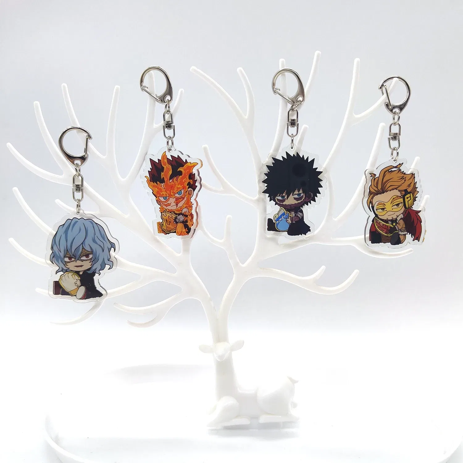 Color: WHITE - 8pcs/set Anime Keychains Hero Acrylic Keychain Izuku Bakugo Katsuki Transparent Pendant Accessories Cute Cartoon Gifts wholesale