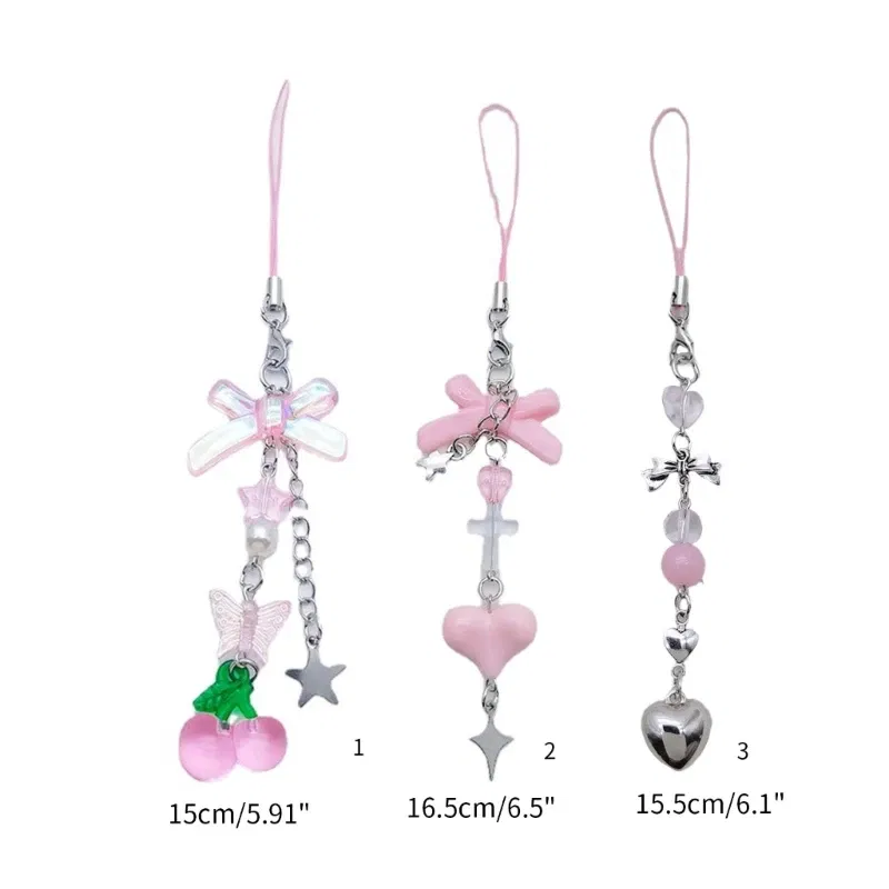 Color: Red - Goth Y2K Phone Charm Pendant Kawaii-Key Chain For Bag Cute Accessory Women Guitar Strap Lanyard Beaded Keychain Pendant