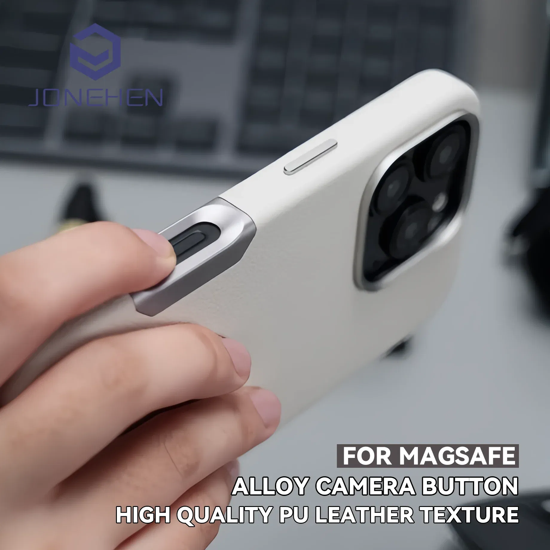 Color: Blue, Material: Silicon - Aluminium Camera Button For iPhone 16 Pro Max Case Solid Leather Alloy Len Magnetic Wireless Charge Shockproof Cover For Magsafe
