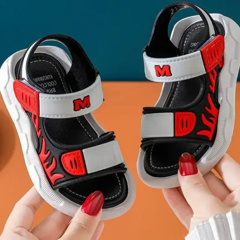 Color: black, Shoe Size: 31 - Baby Sandals Flame Pattern Boy Sandals Soft Sole Anti-slip Boys Girls Children Shoes
