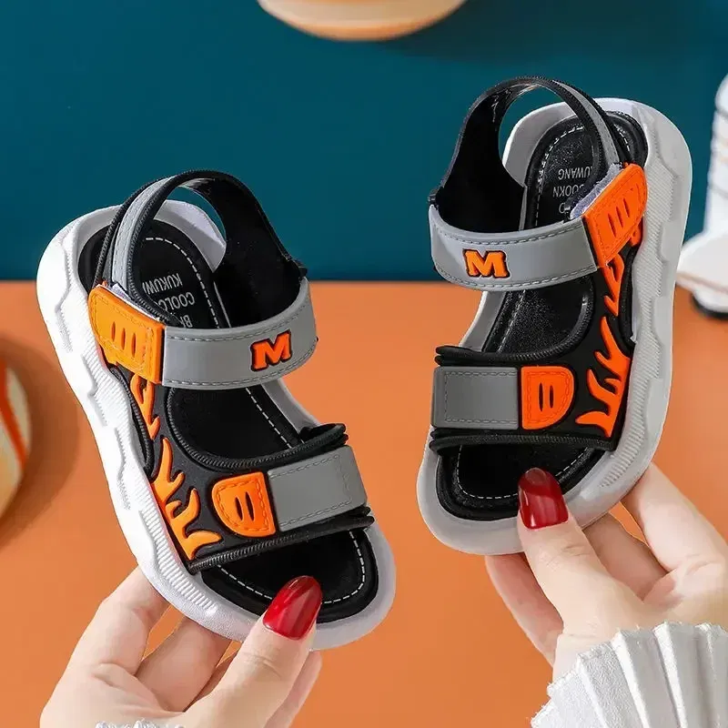 Color: black, Shoe Size: 31 - Baby Sandals Flame Pattern Boy Sandals Soft Sole Anti-slip Boys Girls Children Shoes