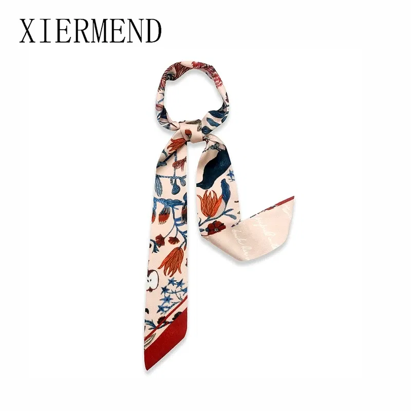 Color: Pale Pinkish Grey - 2021 new small silk scarves tied spring and autumn period  Korea bag skinny scarf women with ribbon small scarf