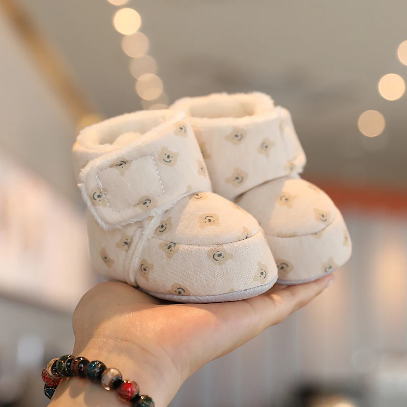 Color: light yellow, Baby Age: 0-6 Months - Winter New Cute Cartoon Baby Booties Boy Girl Boots Cotton Soft-Sole Non-Slip Warm Toddler First Walkers Infant Crib Shoes