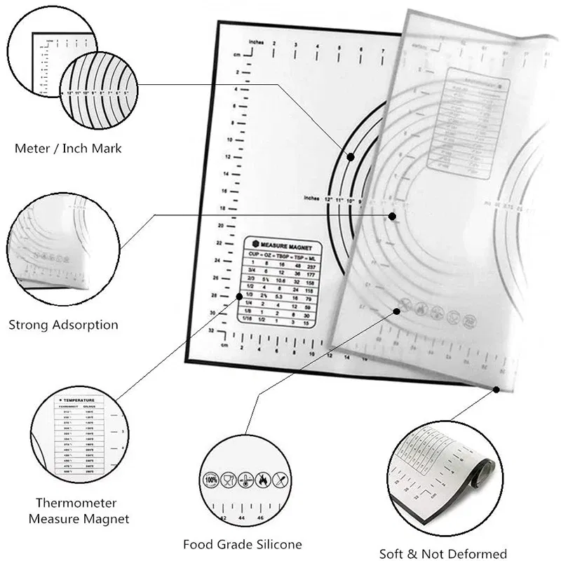 Color: green, Size: L - Large Size Silicone Kneading Pad Non-Stick Surface Rolling Dough Mat With Scale Kitchen Cooking Pastry Sheet Oven Liner Bakeware