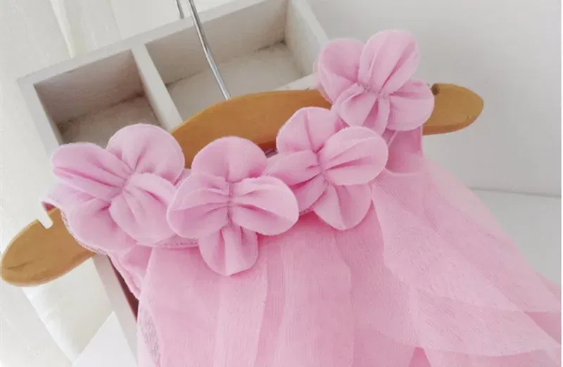 Color: Pink, Kid Size: 12M - Summer Sleeveless Girls Chiffon Dress Flowers Kids Girl Birthday Party Dresses Baby Clothes Vestidos