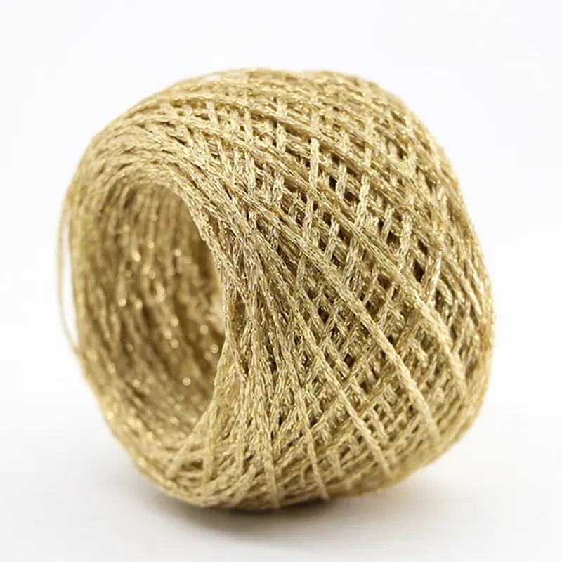 Color: Red - 50g/ball Colorful Unique Gold Silver Wool Cotton Metallic Yarn Skein Crochet Thread Glitter Hand-woven Craft Bag