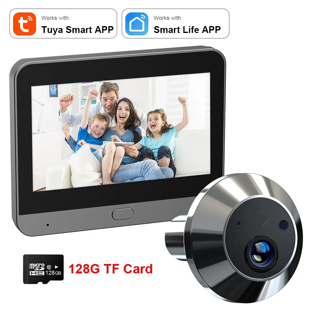 Color: Beige, Ships From: CHINA - New! Mini Smart Life Tuya 3MP 140?° Wide View Angle 2.4Ghz WiFi Magic Door Peephole Eye PIR Camera Digital Door Viewer Battery