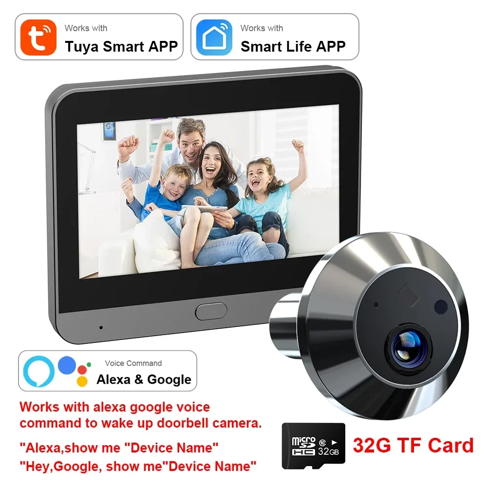 Color: Beige, Ships From: CHINA - New! Mini Smart Life Tuya 3MP 140?° Wide View Angle 2.4Ghz WiFi Magic Door Peephole Eye PIR Camera Digital Door Viewer Battery