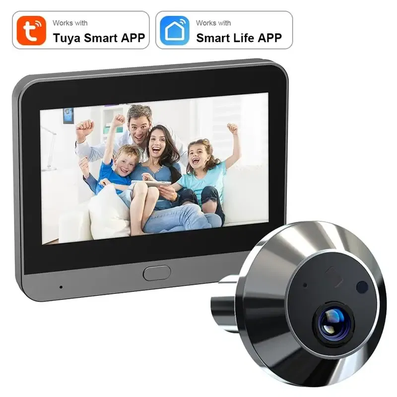 Color: Beige, Ships From: CHINA - New! Mini Smart Life Tuya 3MP 140?° Wide View Angle 2.4Ghz WiFi Magic Door Peephole Eye PIR Camera Digital Door Viewer Battery