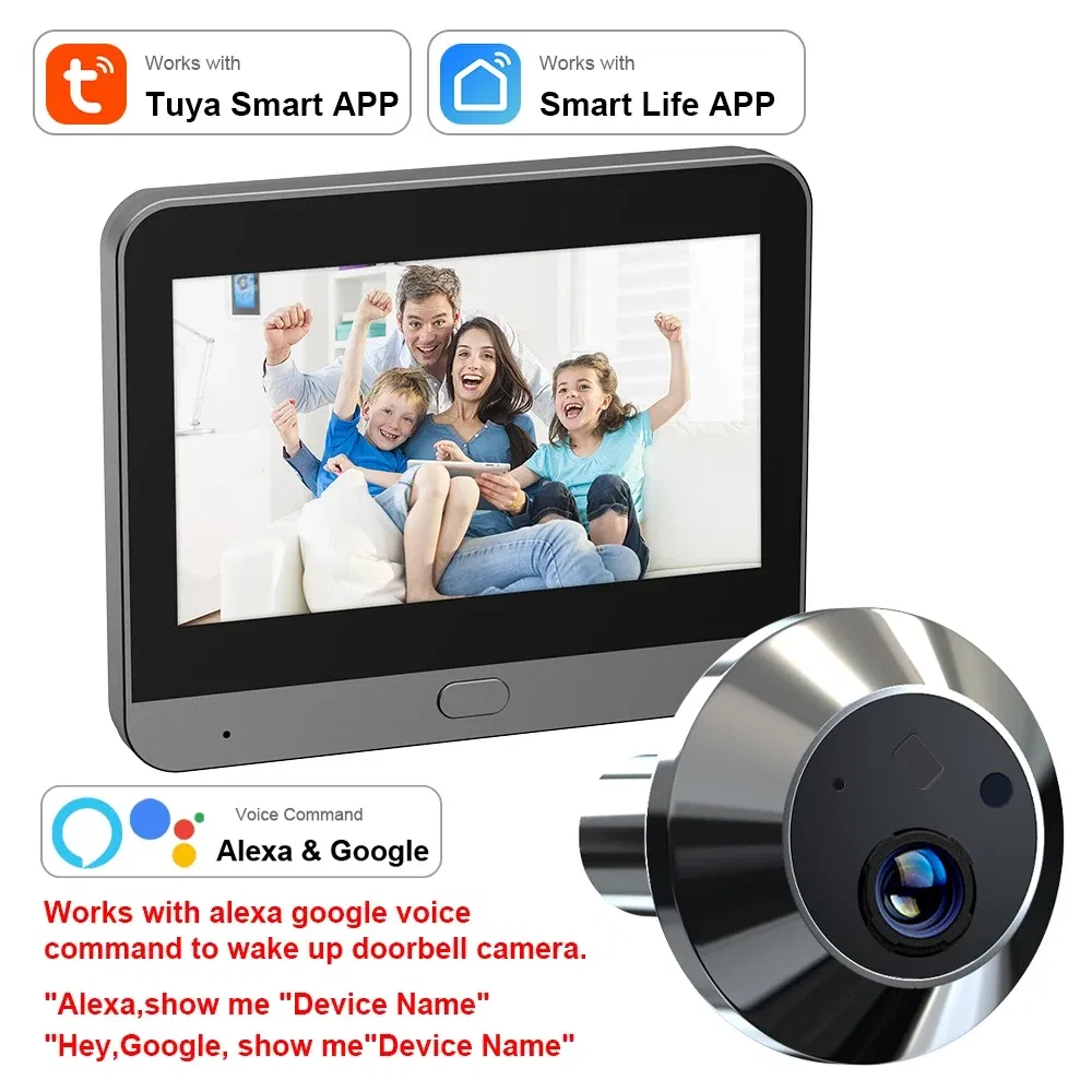 Color: Beige, Ships From: CHINA - New! Mini Smart Life Tuya 3MP 140?° Wide View Angle 2.4Ghz WiFi Magic Door Peephole Eye PIR Camera Digital Door Viewer Battery