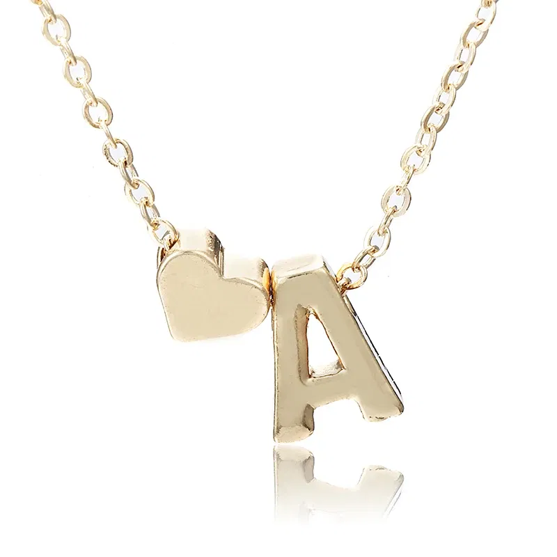 Metal Color: Blue Zinc Plated - Fashion Tiny Heart Dainty Initial Necklace With Letter Name Choker Necklace For Women Pendant Jewelry Accessories Gift