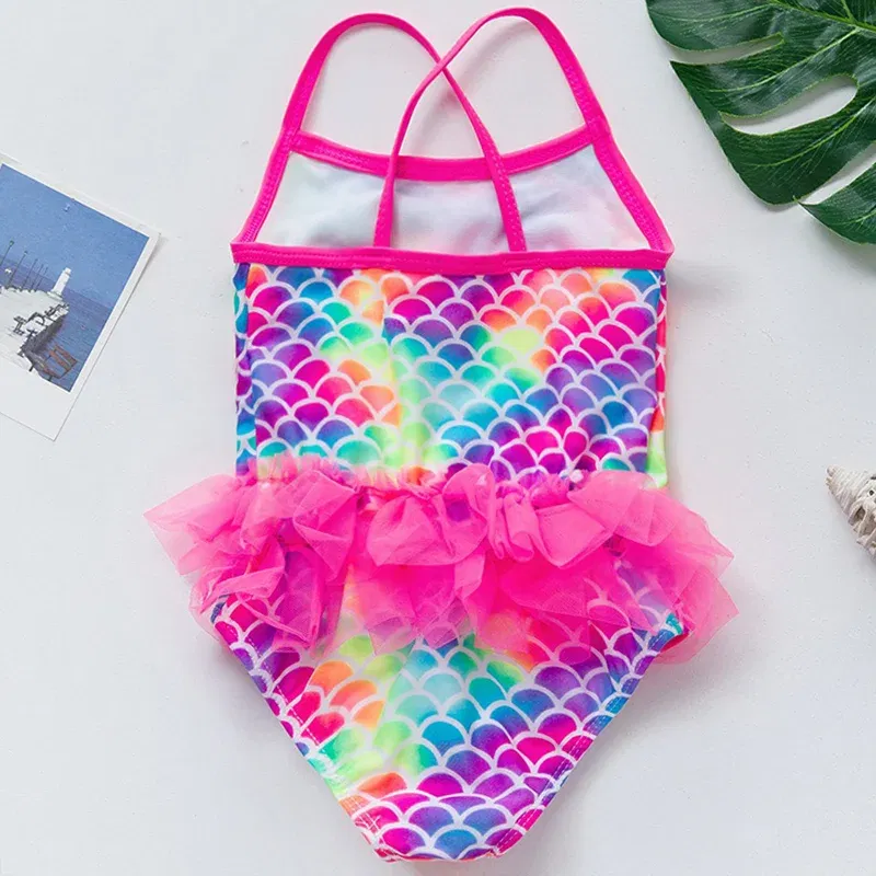 Color: MULTI, Kid Size: 3M - Lilo Stitch Girl Swimsuit Summer One-Piece Swimwear Beachwear Pool Mermaid Fish Scale Print Bikini Bathing Outfit Swimming Wear