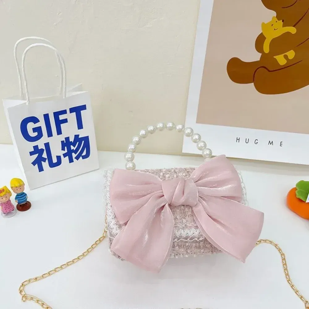 Color: black - New Children's Fashion Little Fragrant Wind Elsa Princess Bag Little Girl Pearl Handheld Crossbody Bag Net  Red envelope