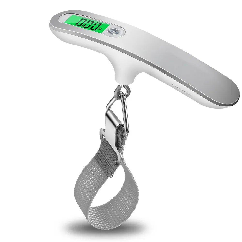 Color: WHITE - 110lb/50kg Portable Electronic Hand Luggage Scale LCD Digital Display Balance Scale Suitcase Travel Weighs Baggage Weight Tool