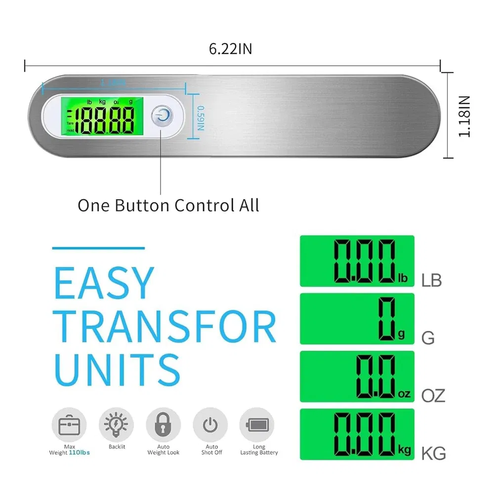 Color: WHITE - 110lb/50kg Portable Electronic Hand Luggage Scale LCD Digital Display Balance Scale Suitcase Travel Weighs Baggage Weight Tool