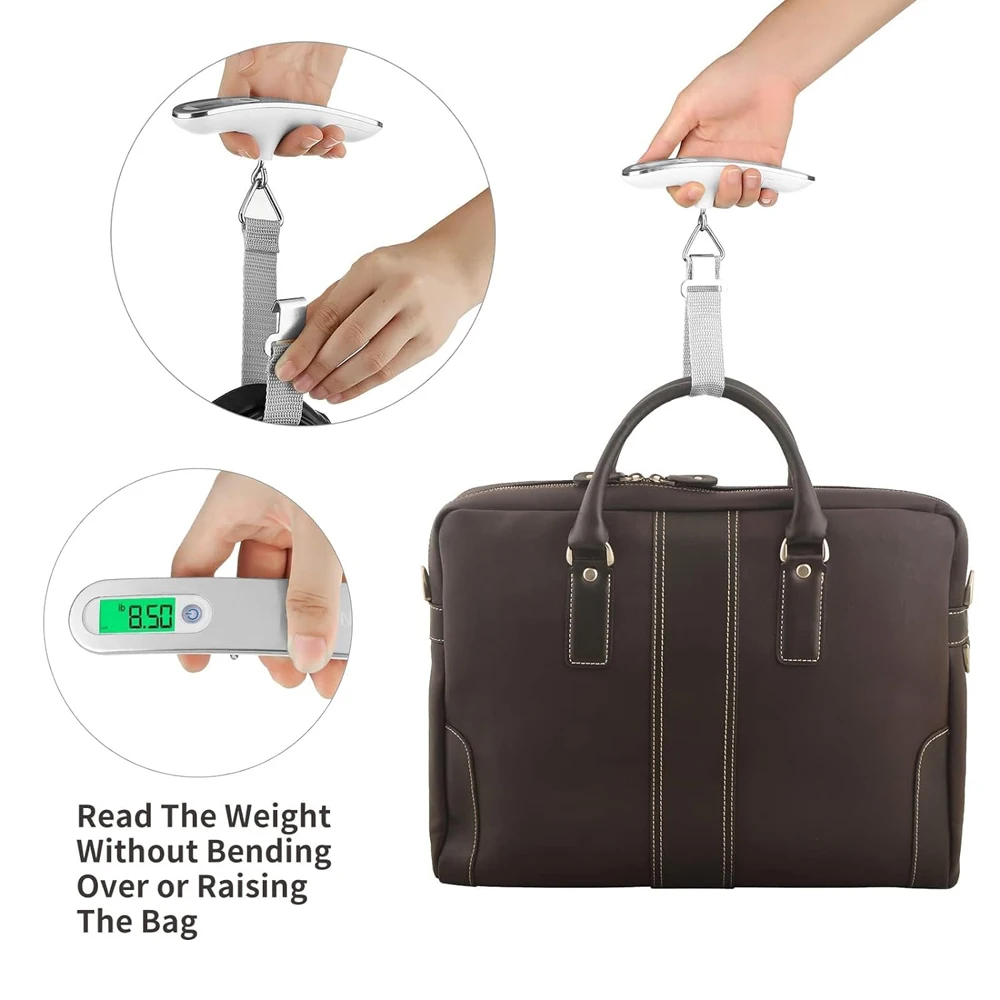 Color: WHITE - 110lb/50kg Portable Electronic Hand Luggage Scale LCD Digital Display Balance Scale Suitcase Travel Weighs Baggage Weight Tool