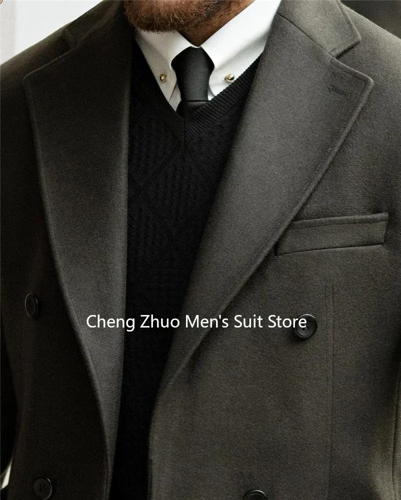 Color: SKY BLUE, Size: 4XL - Classic Man Trench Coat Customized Notched Lapel Full Man Terno Double Breasted Elegant Gentleman Long Coat Men's Winter Jacket