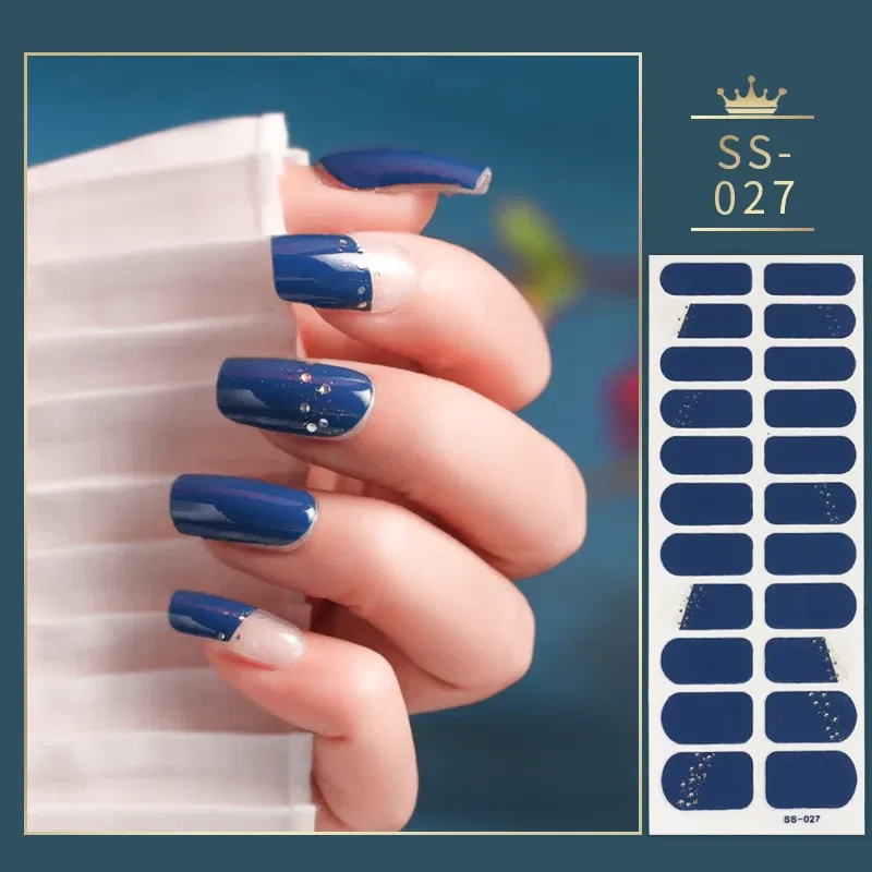 Color: transparent - 22 Tips Blue and White Shiny Speckles Nail Art Sticker Full Cover Nail Stickers Last Update Nail Wraps Lot Sticker for Nails