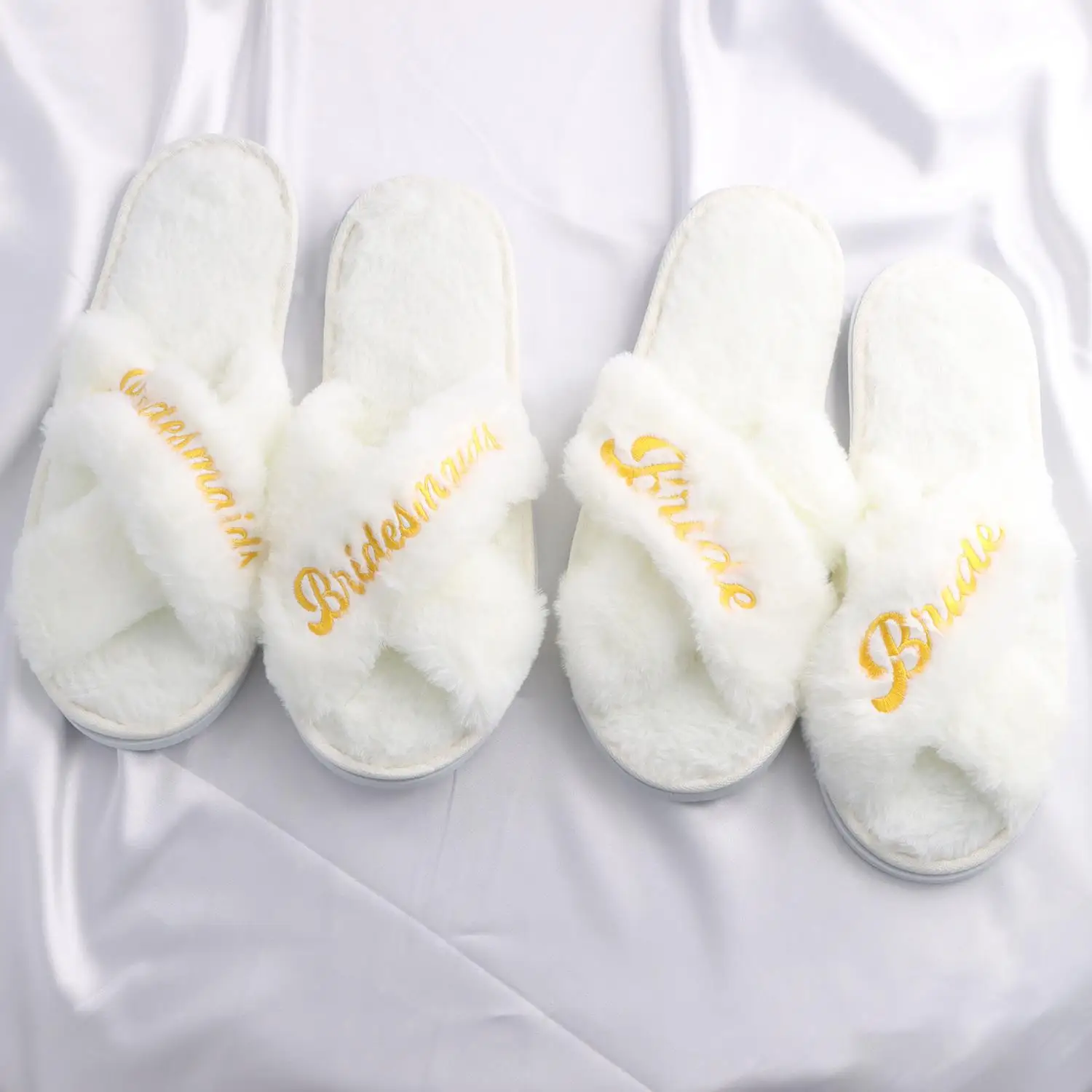 Color: Beige, Shoe Size: One Size - Personalized Wedding Name Slipper Bridal Party Fluffy Slippers Warm Soft Ladies Home Shoes Bridesmaids Gifts