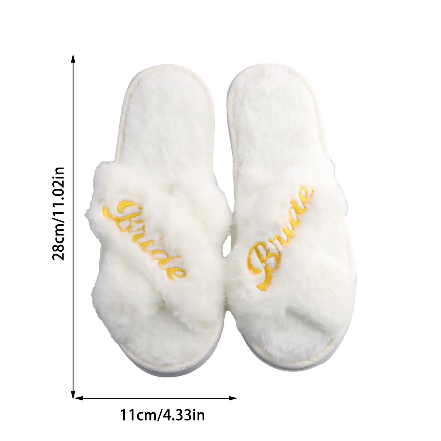 Color: Beige, Shoe Size: One Size - Personalized Wedding Name Slipper Bridal Party Fluffy Slippers Warm Soft Ladies Home Shoes Bridesmaids Gifts