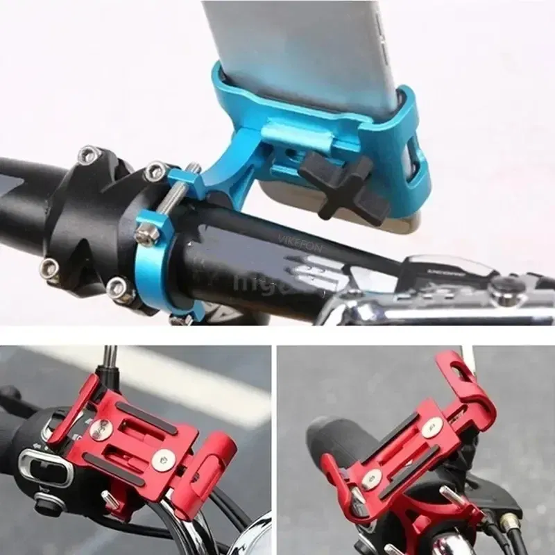 Color: Sapphire - 360 Rotate Metal Motorcycle Bicycle Phone Holder Aluminum Alloy Anti-slip Bracket Support GPS Clip Bike Phone Stand for iPhone