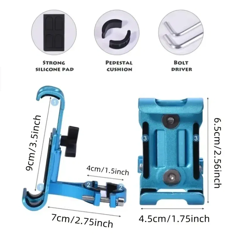 Color: Sapphire - 360 Rotate Metal Motorcycle Bicycle Phone Holder Aluminum Alloy Anti-slip Bracket Support GPS Clip Bike Phone Stand for iPhone
