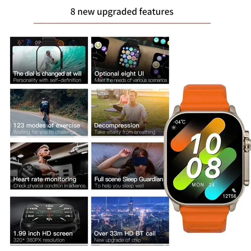 LAXASFIT T900Ultra Smartwatch Bluetooth Talk Smartwatch Message Alert Heart Rate Monitor Sports Watch for Android IOS Men Women