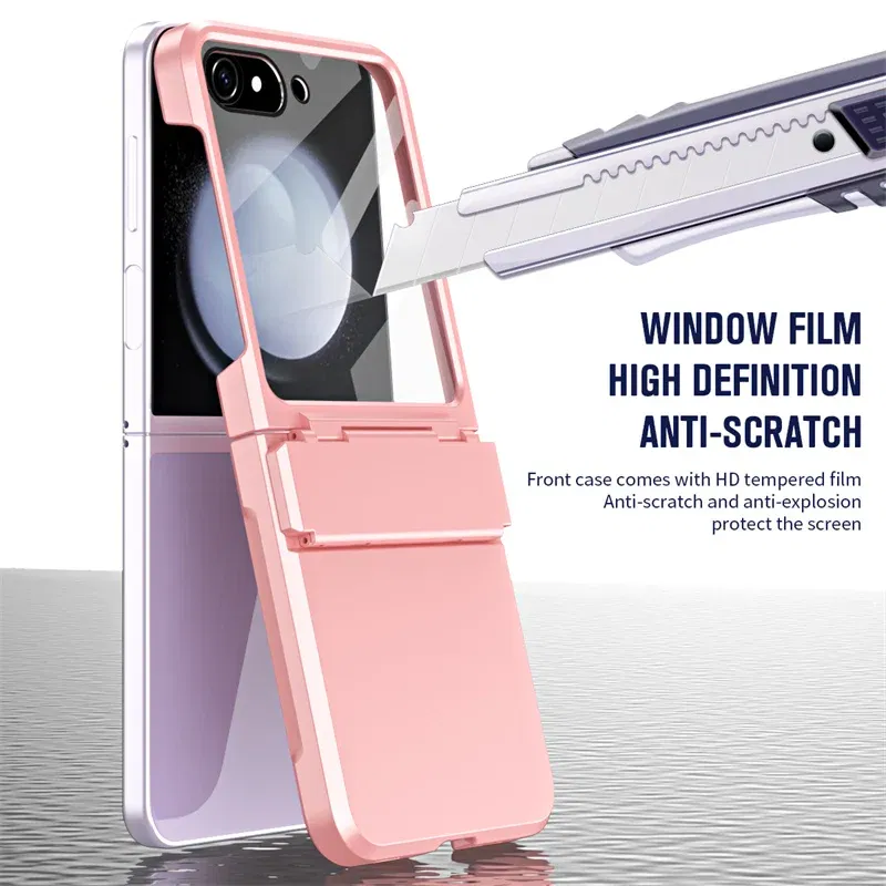 Color: Dark Grey, Material: ABS - For Samsung Galaxy Z Flip 6 5 Flip5 Case Luxury Matte With Mirror Film Folding Hinge Shockproof Protection Hard Cover accessory