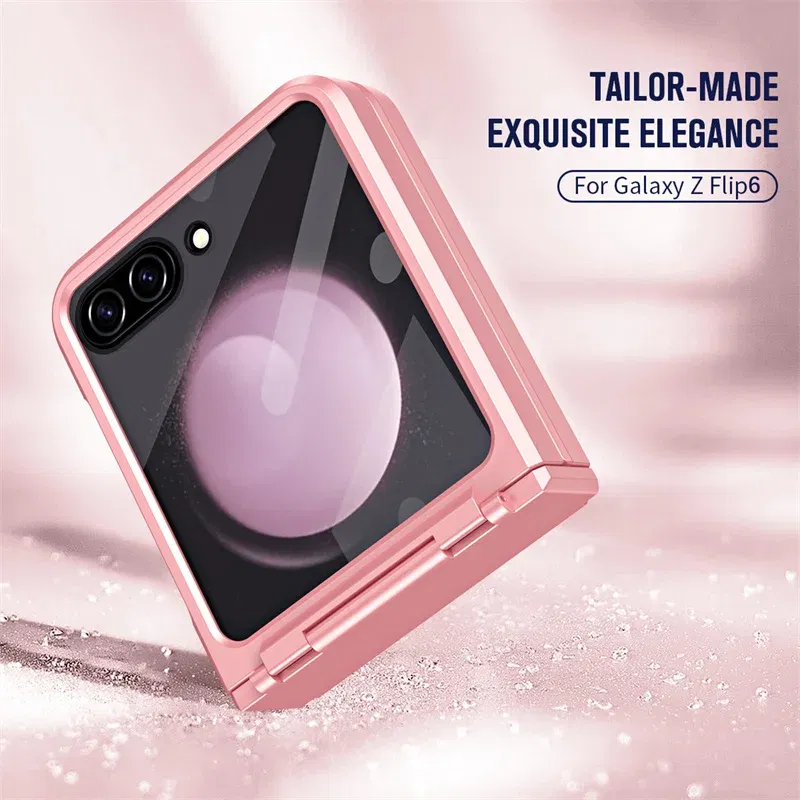 Color: Dark Grey, Material: ABS - For Samsung Galaxy Z Flip 6 5 Flip5 Case Luxury Matte With Mirror Film Folding Hinge Shockproof Protection Hard Cover accessory