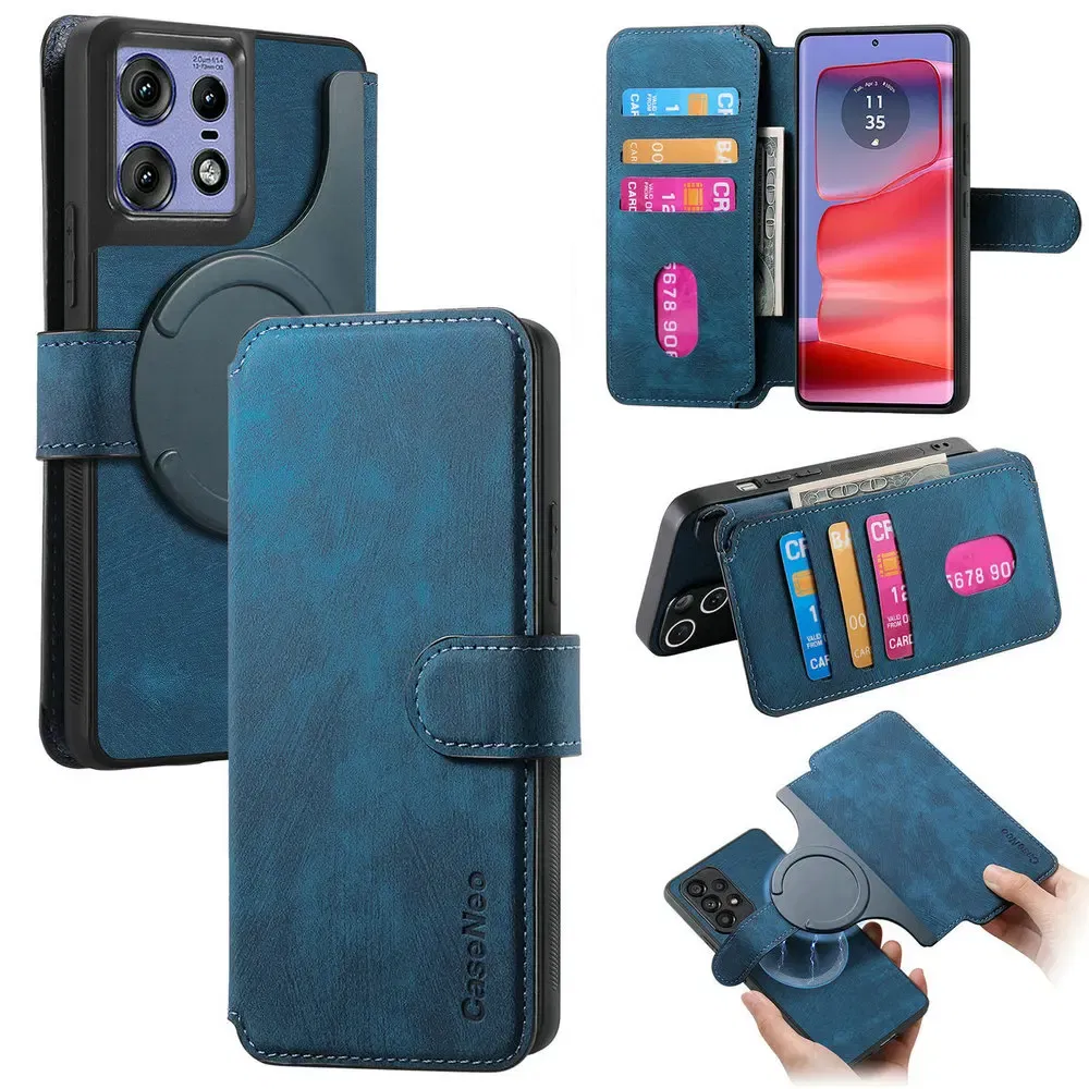 Color: Beige, Material: CANVAS - Edge 50 60 Fusion 5G Flip Case For Motorola Edge 60 Pro 2In1 Detachable Leather Wallet Funda Moto Edge 50 Neo 60 Pro S50 Cover
