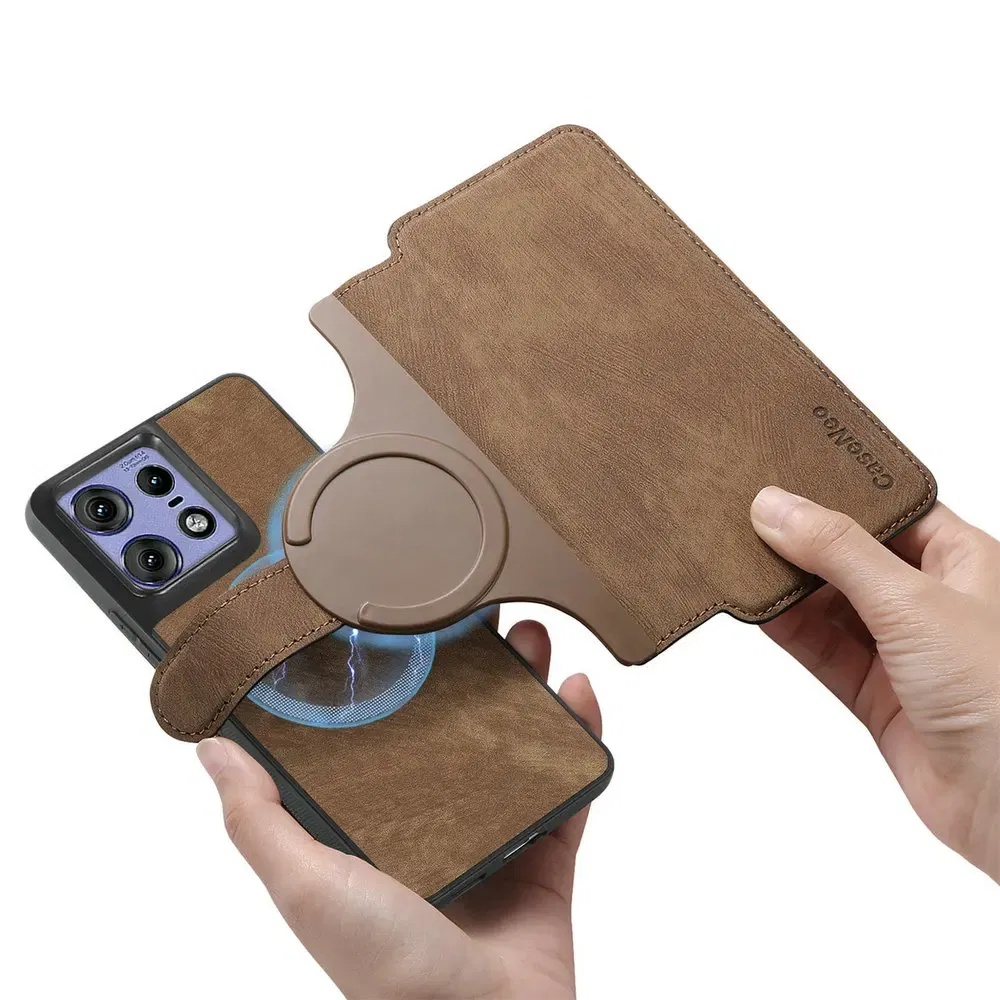 Color: Beige, Material: CANVAS - Edge 50 60 Fusion 5G Flip Case For Motorola Edge 60 Pro 2In1 Detachable Leather Wallet Funda Moto Edge 50 Neo 60 Pro S50 Cover