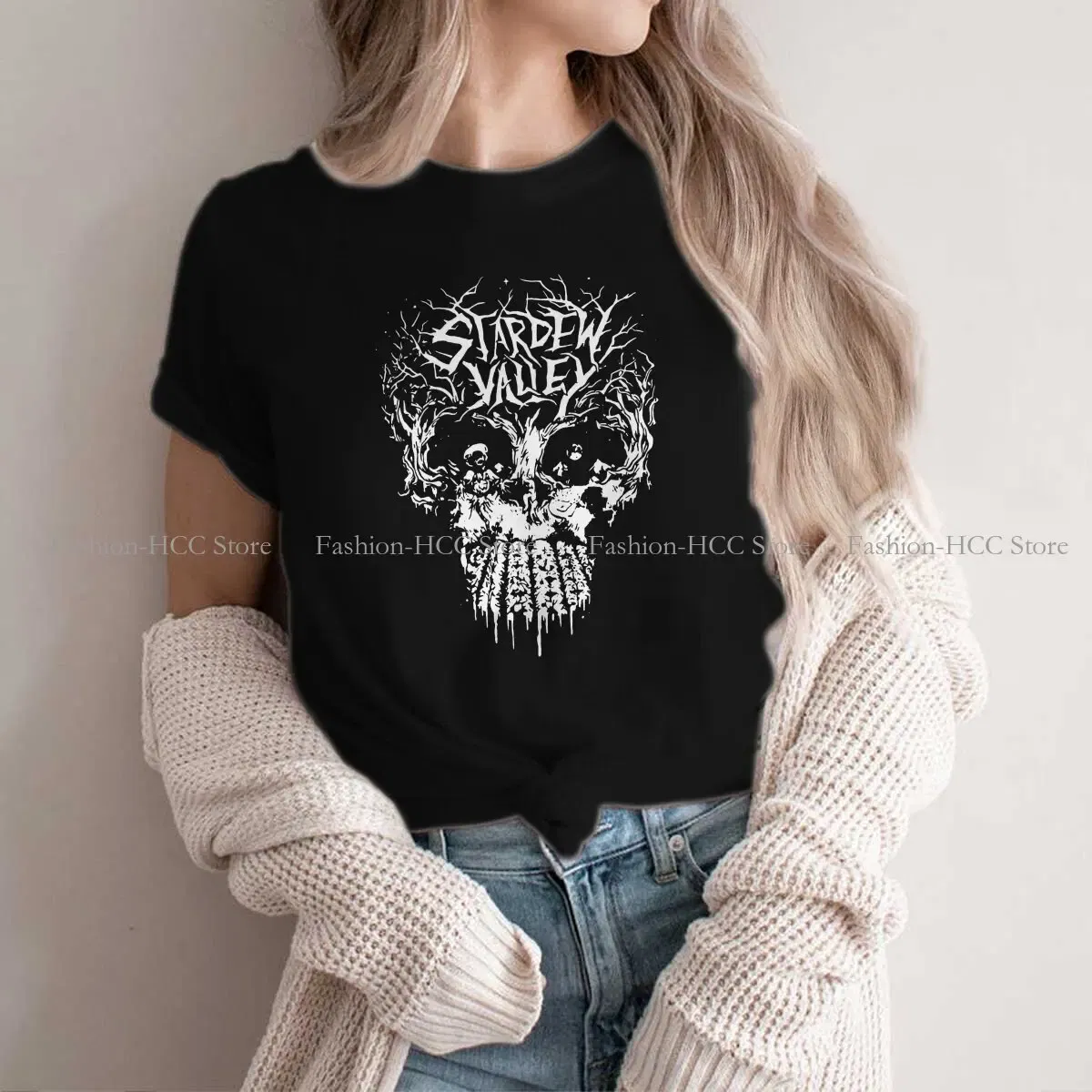 Color: black, Size: M - Active Hipster Polyester TShirts Stardew Valley Game Abigail Sebastian Female Style Tops T Shirt Round Neck