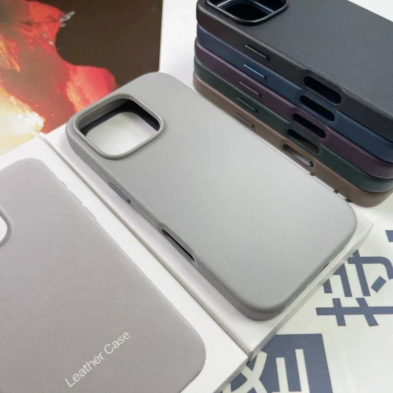 Material: aluminum, Color: black - Original Apple Leather With Magsafe Case For iPhone 16 Pro Max 16 Plus Case Wireless Charging Magnetic Cover 16Pro With Box