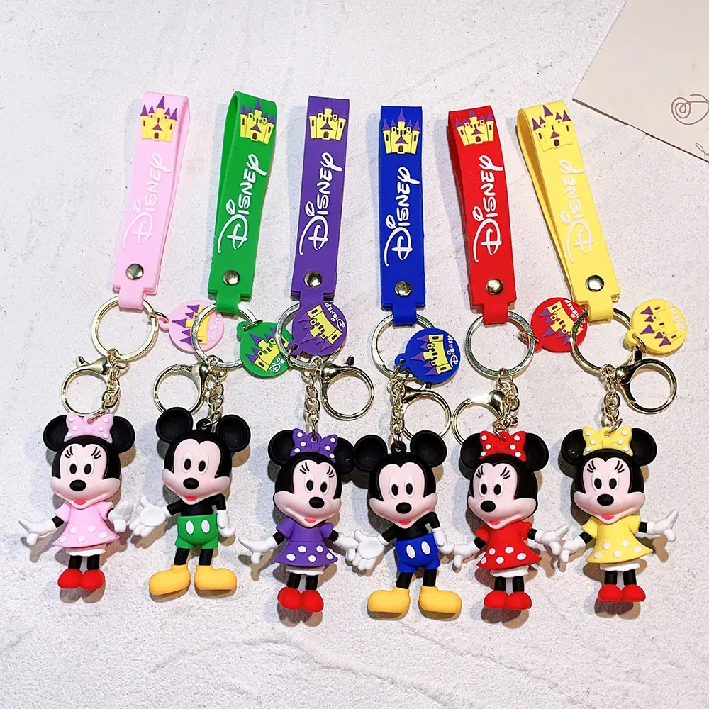 Color: Black - Disney Mickey Keychain Cartoon Stitch Cute Minnie Keyring Anime Student Bag Hanging All-match Car Key Chain Christmas Gifts
