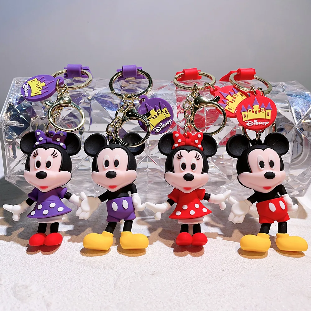 Color: Black - Disney Mickey Keychain Cartoon Stitch Cute Minnie Keyring Anime Student Bag Hanging All-match Car Key Chain Christmas Gifts