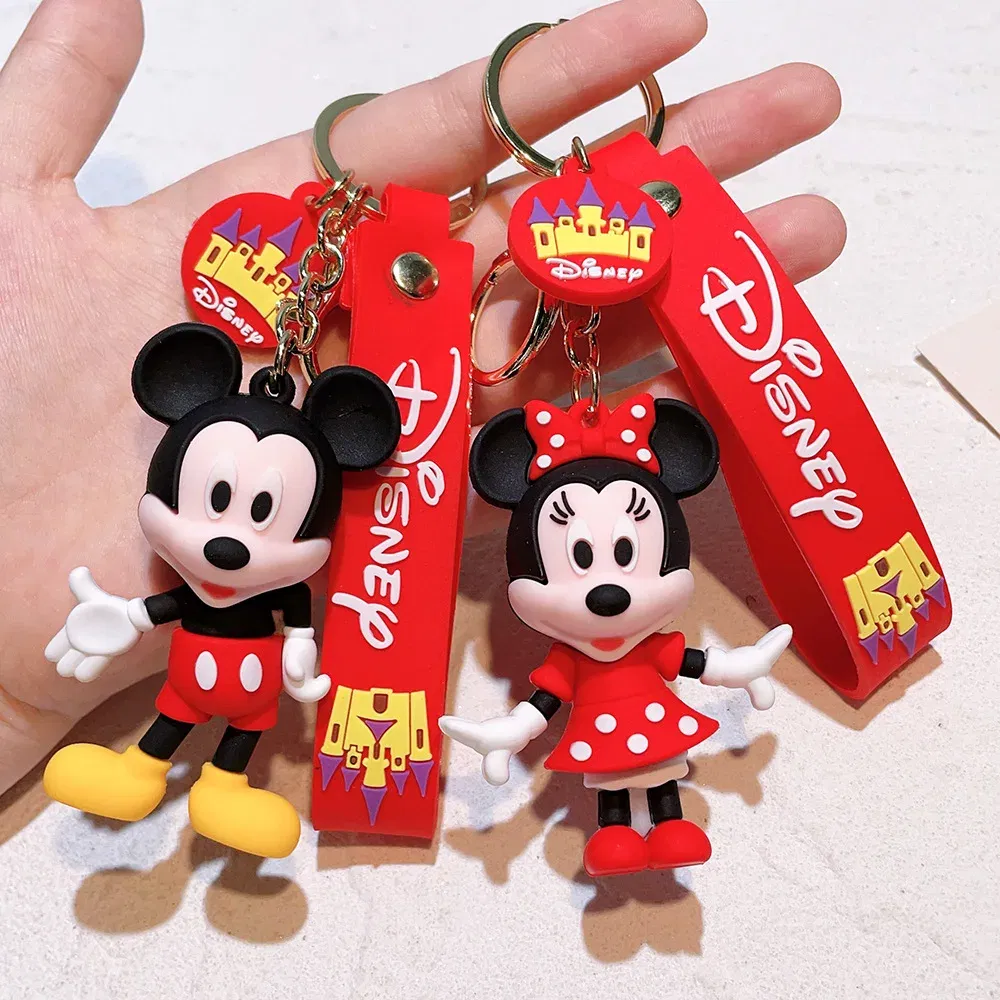 Color: Black - Disney Mickey Keychain Cartoon Stitch Cute Minnie Keyring Anime Student Bag Hanging All-match Car Key Chain Christmas Gifts