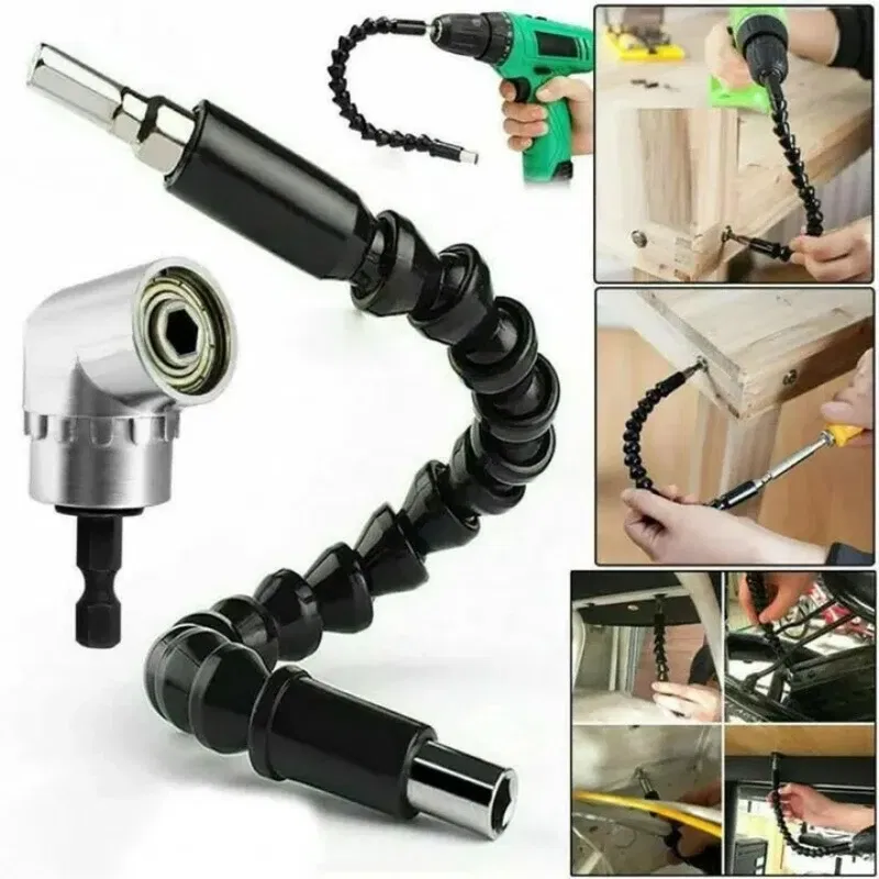 Color: GRAY - Flexible Drill Extension Hex Shank Drill Nut Driver Bit Set Bendable Drill Bit Extension+ScrewdriverBit+Universal Socket Adapter