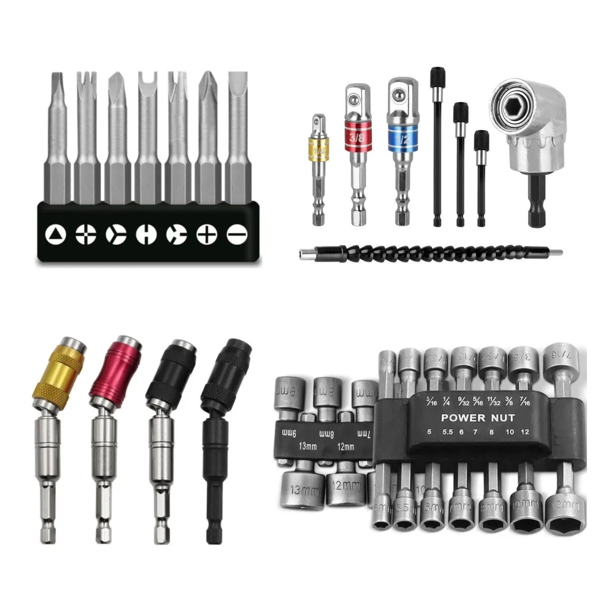 Color: GRAY - Flexible Drill Extension Hex Shank Drill Nut Driver Bit Set Bendable Drill Bit Extension+ScrewdriverBit+Universal Socket Adapter